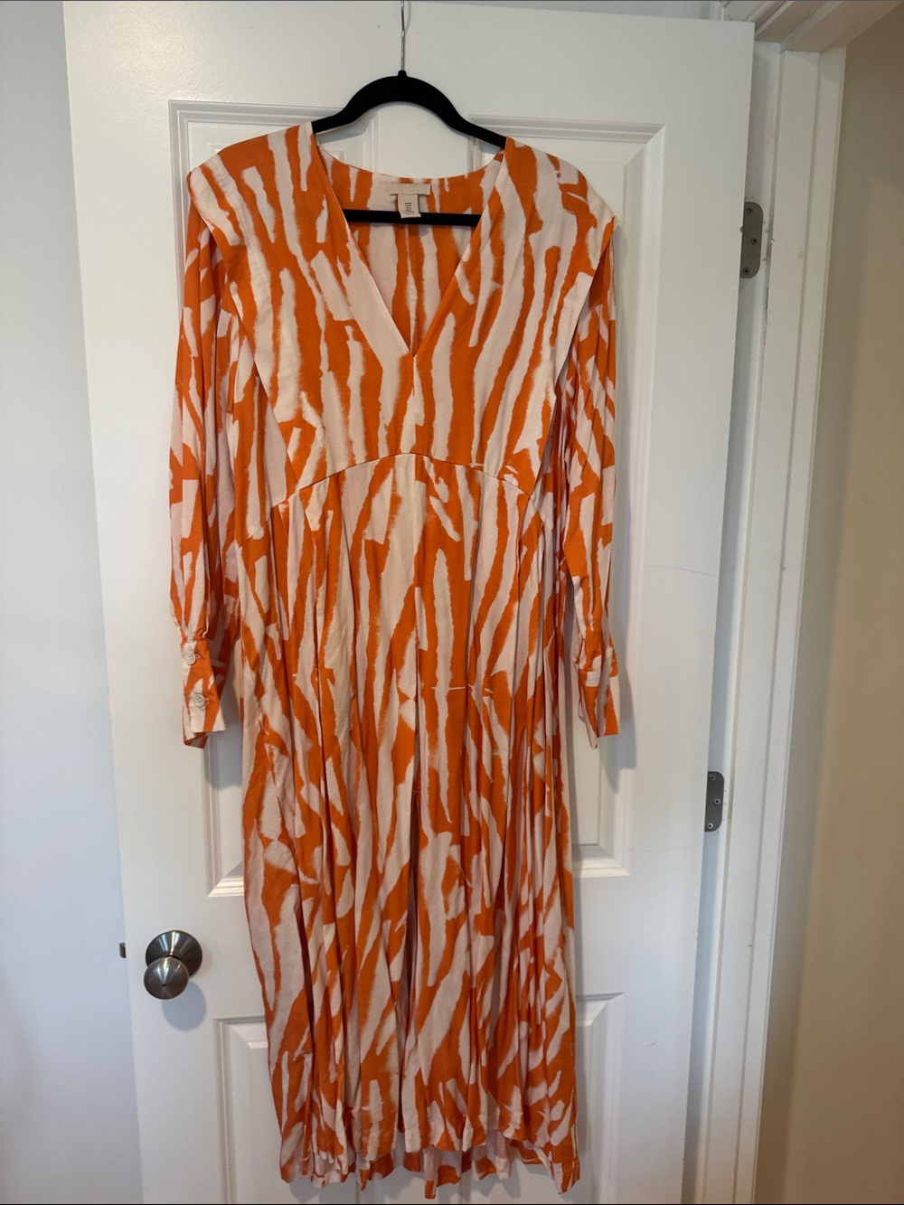 H&M Orange and White V-Neck Maxi Dress